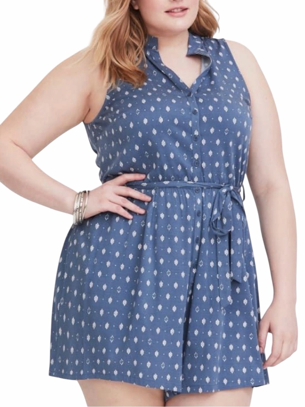 Torrid Blue Ikat Challis Chambray Sleeveless Romper Size 2X